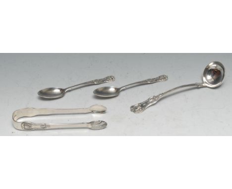 An early Victorian Scottish silver single-struck King's pattern sauce ladle, 18cm long, James Crichton, Glasgow 1846; a pair 