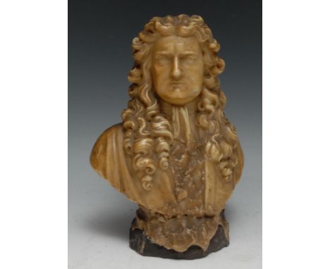 An 18th century wax portrait bust, of King James II, 23cm high 