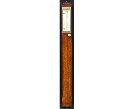 A 19th century oak stick barometer, J. Davis &amp; Son, Derby, subsidiary thermometer, 96.5cm high 