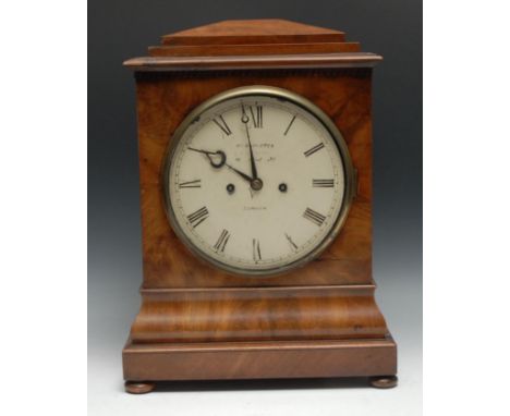 A post-Regency flame mahogany bracket clock, 20cm circular painted dial inscribed Hy Banister Late Grant, 75 Fleet St, London