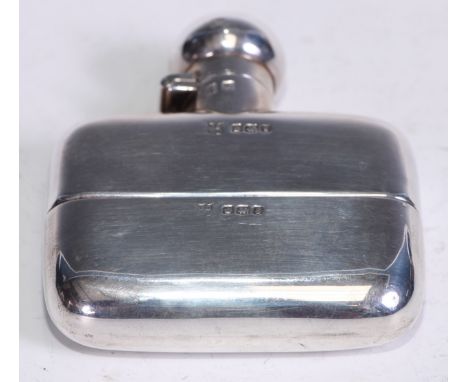 An unusually small silver hip flask, domed bayonet hinged cover, the detachable base, gilt interior, 7.5cm high, James Deakin