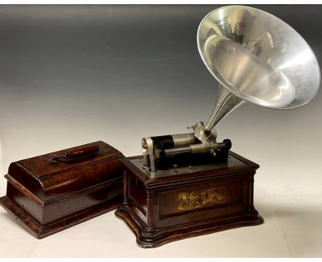 An early 20th century The Graphophone, oak case, stamped The Graphophone and Columbia Records were awarded The Grand Prize at