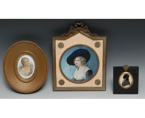 English School, 19th century, a portrait miniature, of a young beauty, with flwoers in her hair, on porcelain, oval, 9cm x 6c