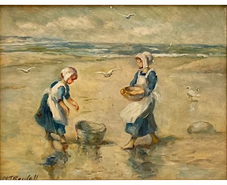 M J RandellBusy on the Beachsigned, oil on panel, 18.5cm x 24cm 