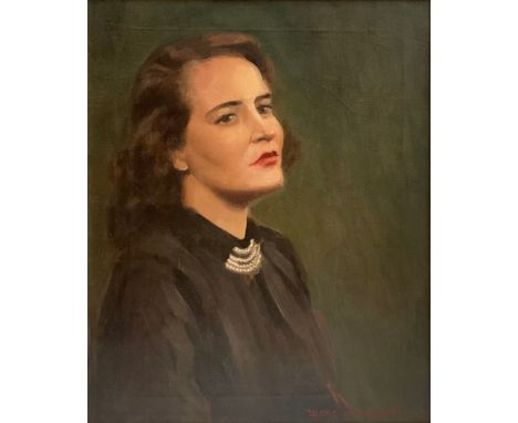 Marc C Schoettle (American, 1925 - 1982)A Portrait of Mrs Joyce Hausmann (nee. Fawcett)signed, oil on canvas, 55cm x 45cm 