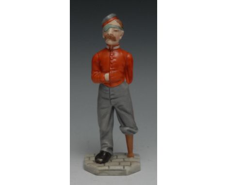 A rare Royal Worcester figure,  of ‘Peg Leg” from the Down and Out series, coloured enamels, 16cm high, printed mark in green