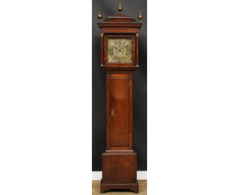 A George III oak longcase clock, 28.5cm square brass dial inscribed G Hallifax, Doncaster, Roman and subsidiary Arabic numera