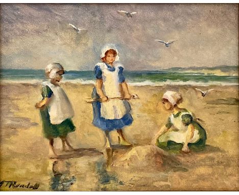 M J RandellBuilding Sand Castlessigned, oil on board, 19.5cm x 24cm 