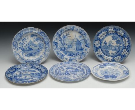 Blue and White - various makers, Wedgwood Absalom's Pillar/Tomb plate;  Hamilton, Spode Masons, Pountney, etc, 