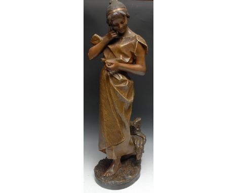 A large Goldscheider figure, Ist es wahr' (Is it True), modelled by Friedrich Goldscheider, signed, of young maiden, standing