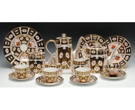 A Royal Crown Derby 2451 pattern tea and coffee service, comprising coffee pot, teapot, hot water pot, milk jug, sugar bowls,