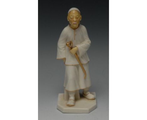 A rare Royal Worcester figure, modelled by James Hadley, 'Chink', from the Countries of the World series, as a Chinaman holdi