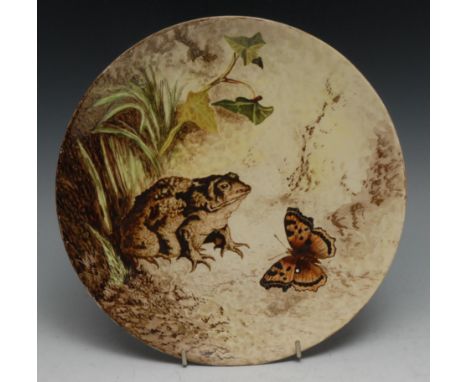 The Howell &amp; James Art Pottery Exhibition - an Aesthetic Movement circular plate, painted by J F Smith, signed and dated 