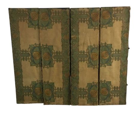 SCOTTISH GUILD OF HANDICRAFT, SET OF FOUR STENCILLED CANVAS FRIEZE PANELS, CIRCA 1905  each printed with Glasgow rose and fol