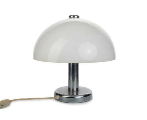 ATTRIBUTED TO PROVA, MUSHROOM LAMP, 1970-79 in the manner of Harvey Guzzini, with opaque acrylic shade, chromed cylindrical c