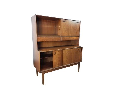 NATHAN FURNITURE, TEAK SIDECABINET, 1960-69 the superstructure with fall front cabinet and recess over a long recess, the bas