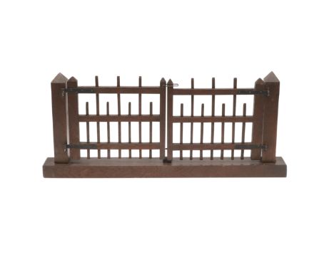possibly an apprentice piece, the double gates fitted with a wrought iron latch, bolt and hinges, inscription in pen to base 