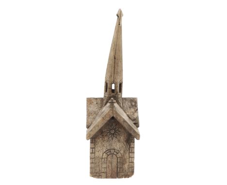 dated 1881 and initialled D.A.F.P, with penwork Romanesque architectural detail to the sides and leather handles, height 48cm