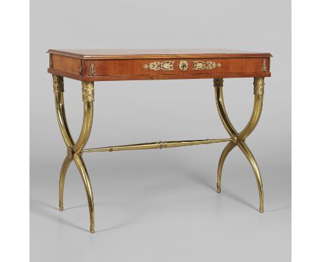 with a hinged lid opening to reveal a polished light wood interior, gilt metal mounts to the front and sides, supported by br