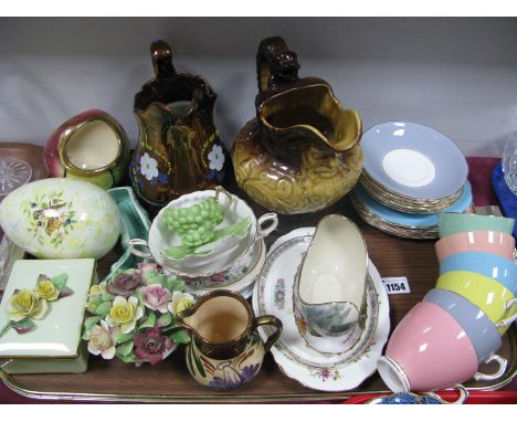 Colclough Harlequin Tea Ware, Crown china trinket box, pottery egg, Wedgwood, Hammersley, Wade and other ceramics:- One Tray