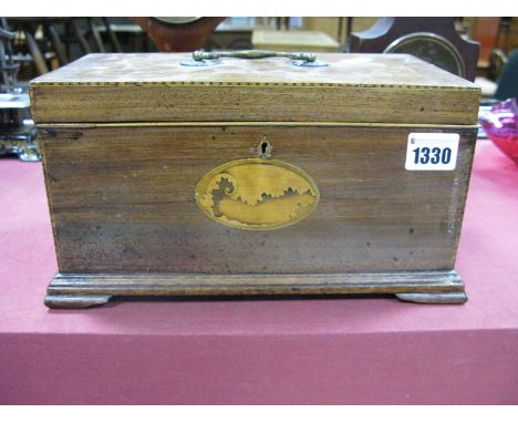 A XIX Century Mahogany Tea Caddy, with oval shell inlay to fascia, 27cm wide