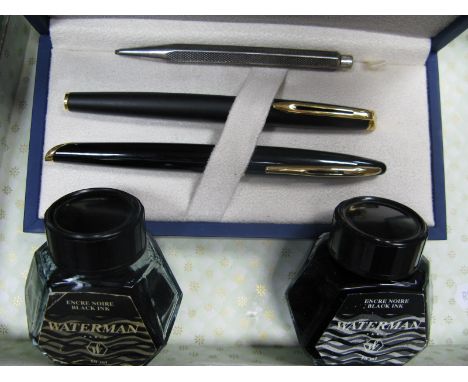 Waterman; A Fountain Pen, hooded nib stamped "18k 750", together with another similar, including ink cartridges and booklet, 