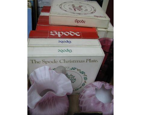 Thirteen Spode Christmas Plates (Boxed), cranberry coloured glass vase, lustre lattice jug and vase:- One Box