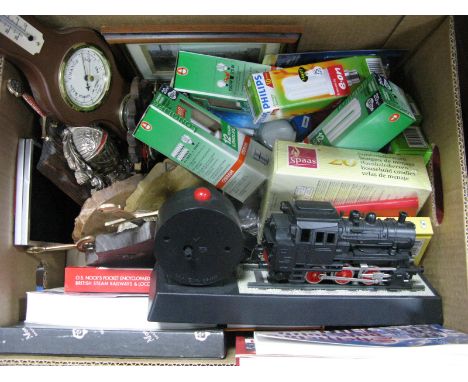 Plaques, candles, light bulbs, metal ware, books etc:- One Box