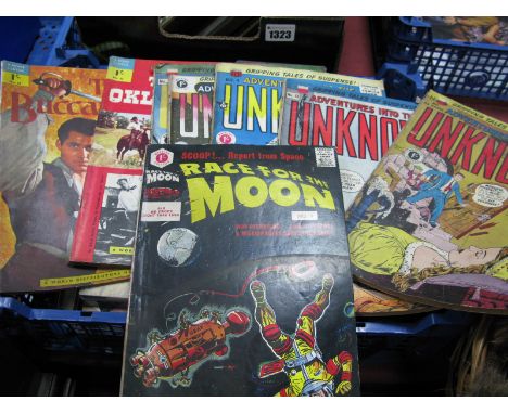 Comics - British Editions, to include 'Race For The Moon' No. 1, 'Adventures Into The Unknown' x 5, 'Forbidden Worlds', 'Bigg