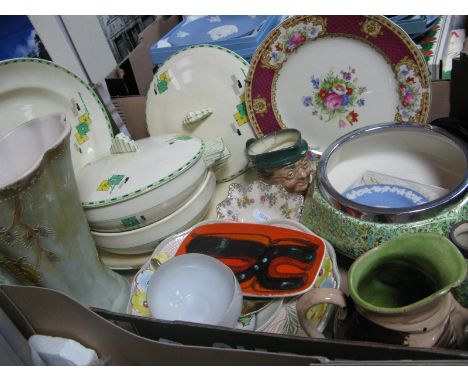 A Poole Aegean Cushion Shape Pin Tray, circa 1970's Midwinter Art Deco dinner ware, Cloisonne bowl, character jugs, etc:- One
