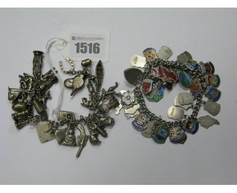 A Curb Link Bracelet, to heart shape padlock clasp, stamped "Silver", suspending numerous holiday souvenir charms, including 
