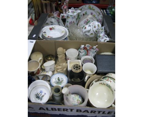 A Chinese Pottery Tea Service, Meakin fruit set, Spode 'Royal Jasmine', other ceramics, glass, tea spoons etc:- Two Boxes