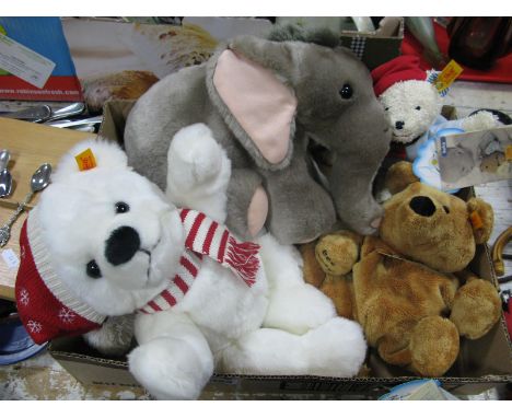 Four Modern Steiff Soft Toys, including seated elephant, 2005 Christmas Teddy Bear, Beecosy Bear,and 'Baby' bear. (4)