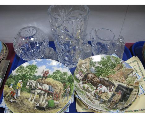 Wedgewood Limited Edition Prints, cabinet plates 'Life on the Farm', Spode cabinet plates, cut glass vase, jug etc:- One Tray