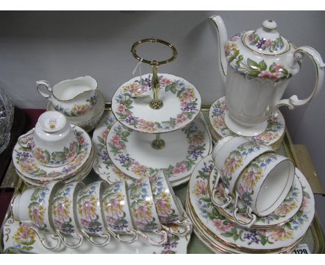 A Paragon 'Country Lane' Pattern Tea Service, comprising:- Two tier cake stand, cake plate, rectangular sandwich plate, coffe