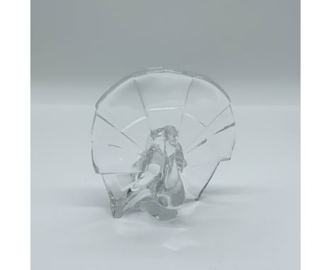 Elegant Baccarat crystal peacock figurine with a beautifully sculpted body and a fanned, faceted tail that reflects light bri