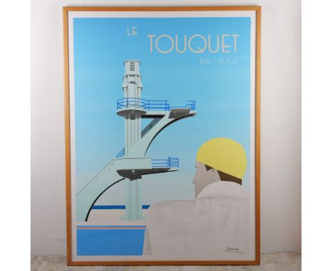 A striking Art Deco-inspired lithograph by the renowned French poster artist Razzia, titled Le Touquet Paris-Plage. The artwo