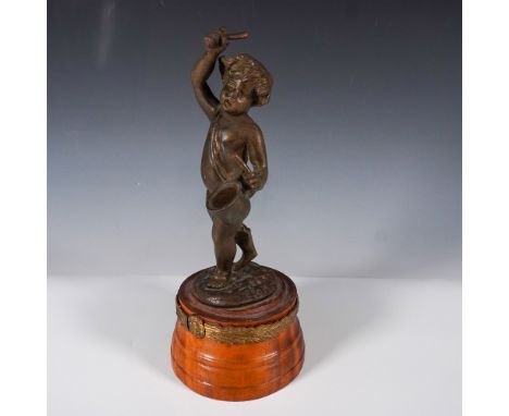 This is a finely detailed bronze sculpture of a young bacchante playing a drum, impressed signature by Michel Claude Clodion 