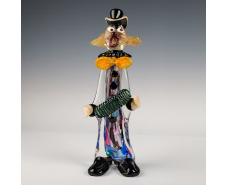 This striking Murano glass clown figurine by renowned glass artist Mario Sandon stands 13.5" in height. The piece features a 