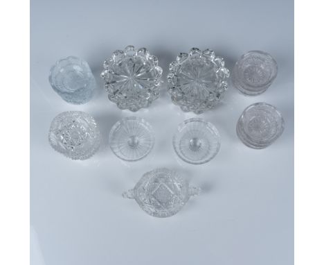 A captivating set of 21 miniature glass pieces featuring abstract art patterns, including 6 foliage decorated mini bowls, 3 w