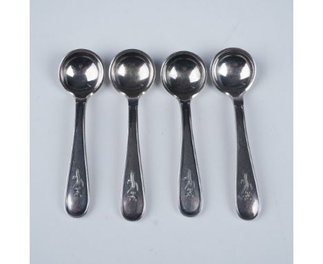 A charming set of 4 sterling silver espresso spoons, elegantly designed with a floral motif etched on the handles. Each spoon