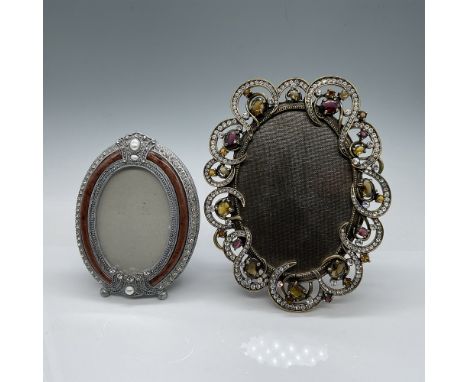 This lot features two ornate frames, including a larger 7"H frame marked Papyrus, showcasing a stunning bejeweled design with