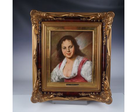 A finely crafted Rosenthal porcelain plaque featuring a detailed portrait of a gypsy girl, inspired by Frans Hals' renowned o