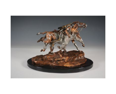 Limited edition mixed metal sculpture by C.A. Pardell for Legends Fine Art, titled "American Horse Takes His Name", numbered 