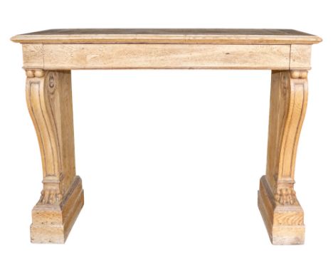 Contemporary A lightwood console table With scroll legs ending in ball and claw feet  Dimensions: 35.5 in. (H) x 45.75 in. (W