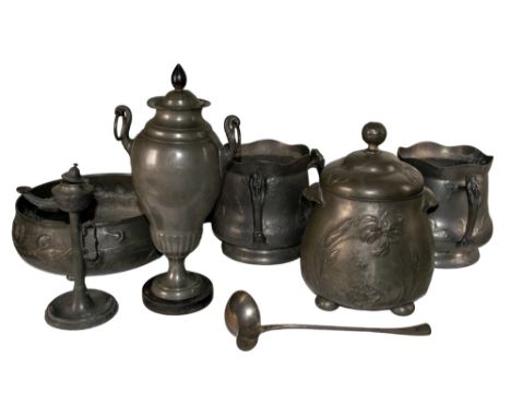 Continental 20th Century A group of pewter items [a] Two wine coolers by Kayserzinn, marked 4318 for Johann Christian Kroner,