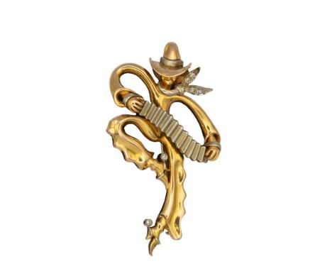 Continental Circa 1970 A yellow and white metal diamond set accordion player brooch  Weight: Approx. 17.38 grams 