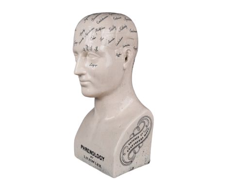 British L. N. Fowler A phrenological ceramic bust  From the Gaia Servadio Collection  Dimensions: 17 in. (H) x 8 in. (W) x 7 