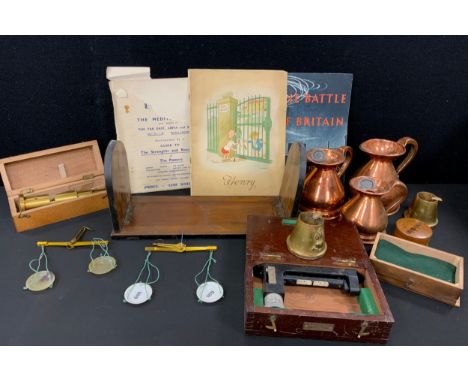Boxes and objects - graduated set of 3 small copper haystack jugs, WWI brass Trench Art including; shell case,  Ashtrays; 19t