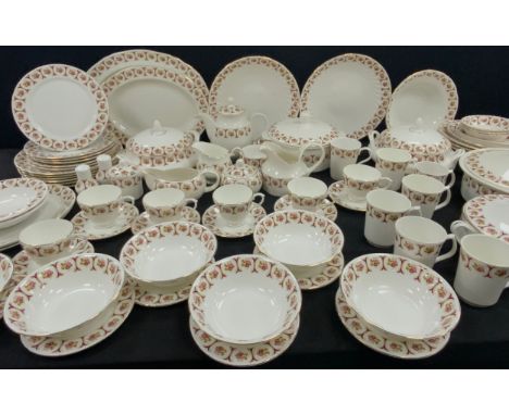 Staffordshire ‘Bakewell Classic’ table service for six including; six dinner plates, six medium, six side plates, a tea pot, 